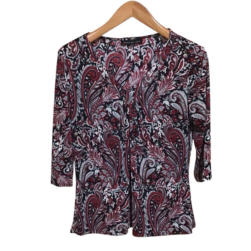 Briggs New York Slinky Paisley 3/4 Sleeve Blouse L‎ Vintage